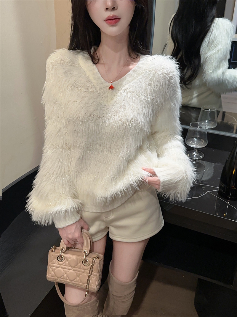 Women's Soft Fuzzy Knit Sweater 2025 Winter Loose Fit Pullover