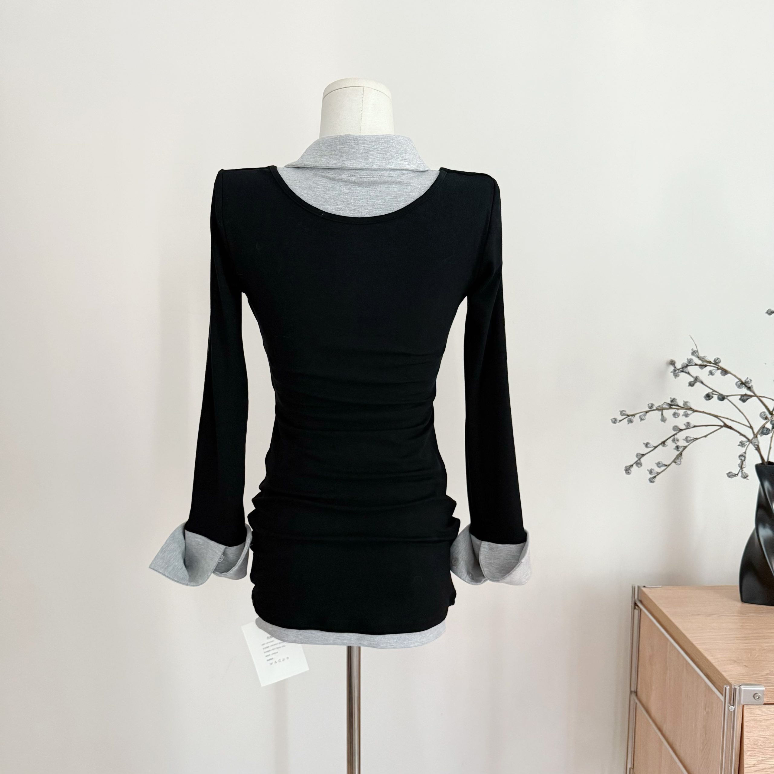 Women's Siren Style Polo Illusion Two-Piece Bodycon Dress with Draped Neckline and Slimming Fit - Image 5