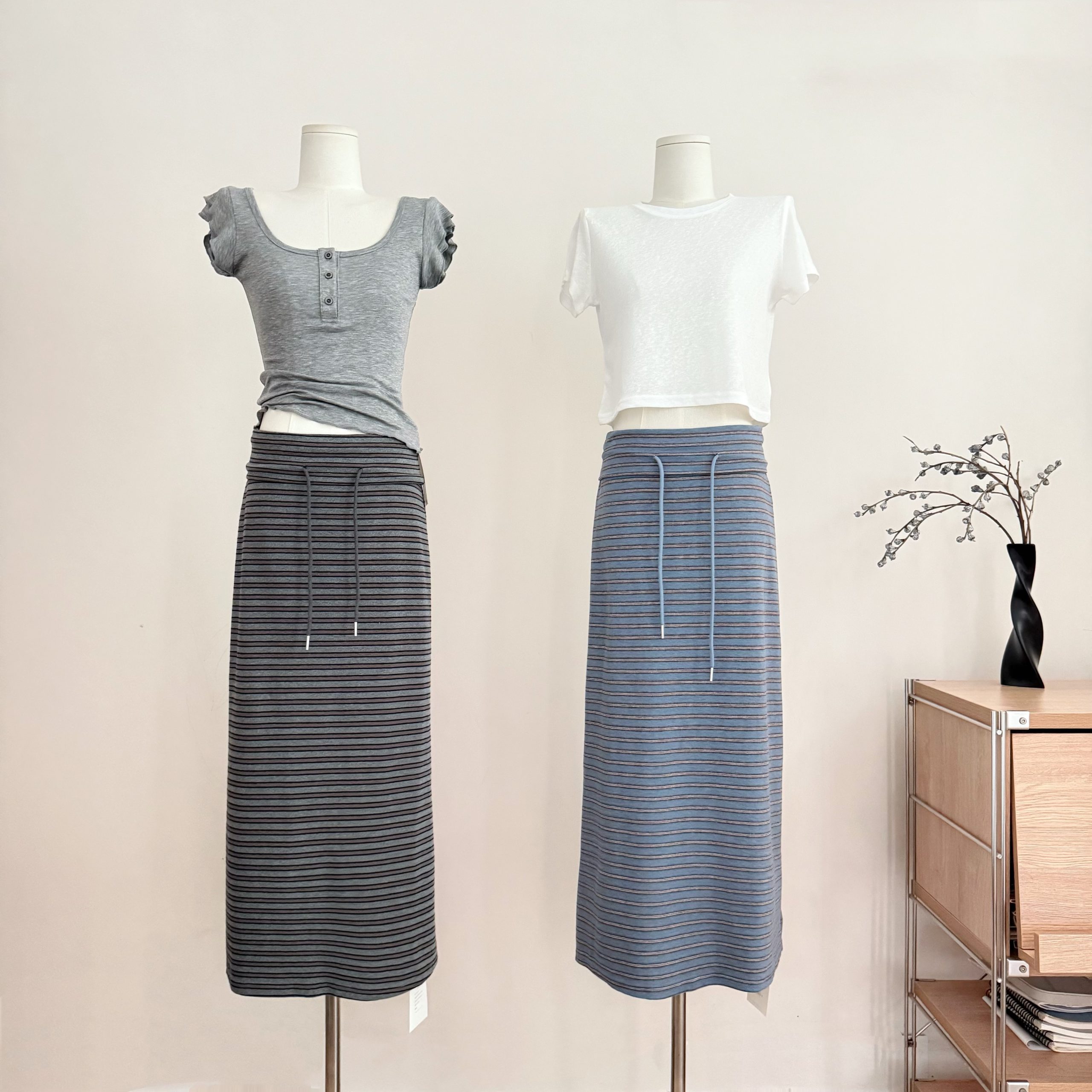 Women's Striped Drawstring Waist Straight Skirt Casual Summer