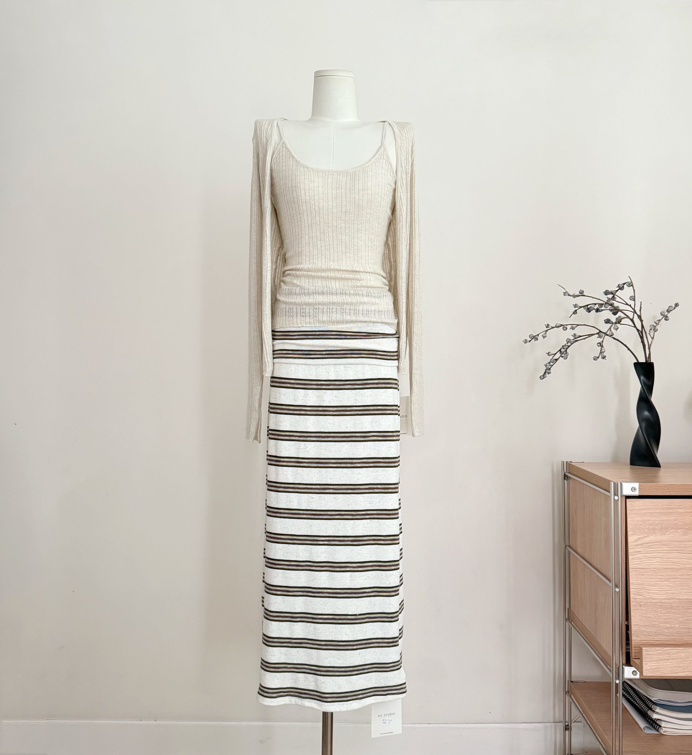 Laareetoo Linen Striped Knit Straight Midi Skirt for Women Summer 2026 Slimming Long Skirt