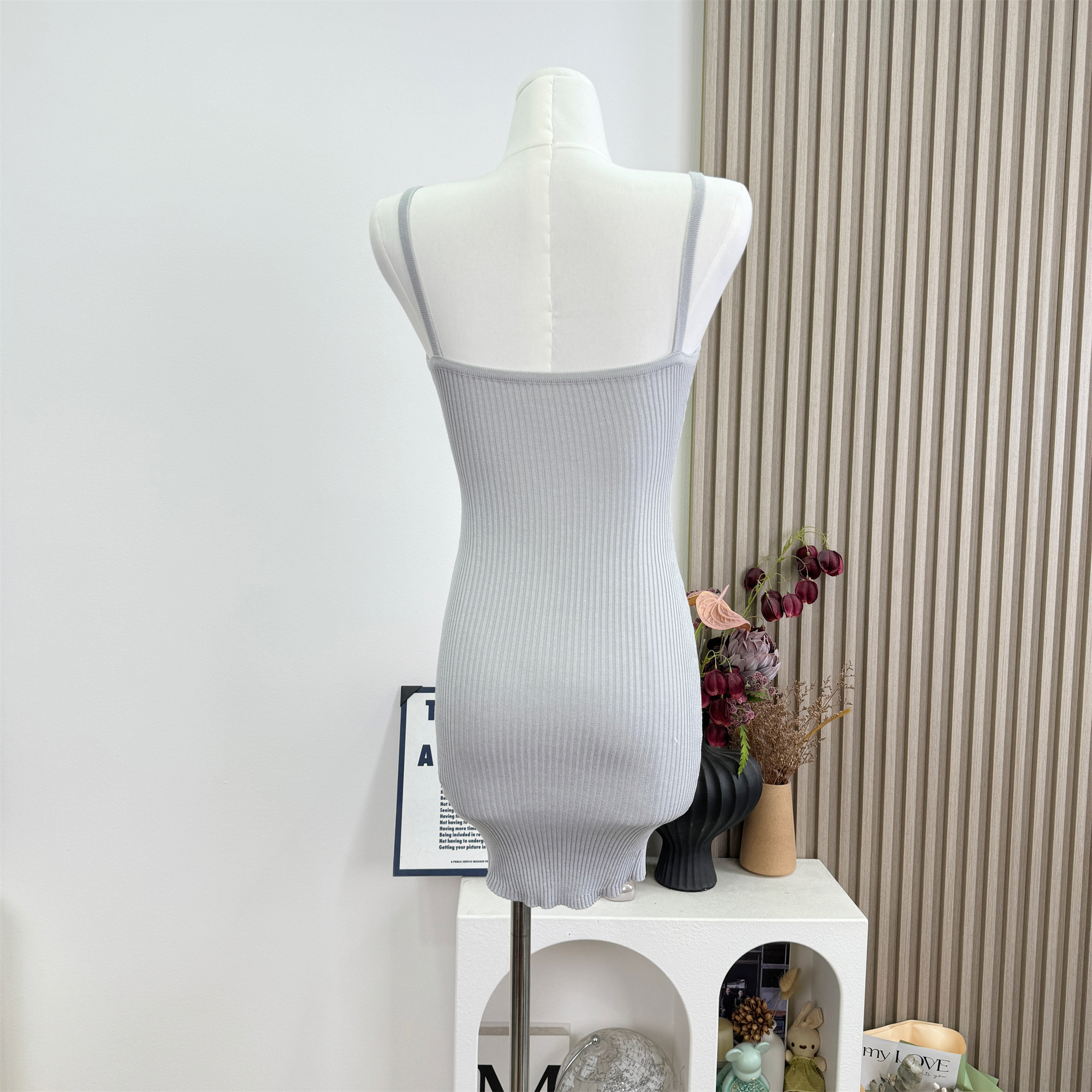 Women's Gray Lazy Style Two-Piece Knit Dress Set with Sleeveless Dress and Sun Protection Cardigan - Image 4