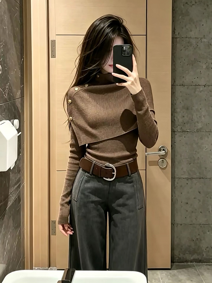 Irregular Shawl Knit Sweater Set for Women - Fall Winter Elegant Style