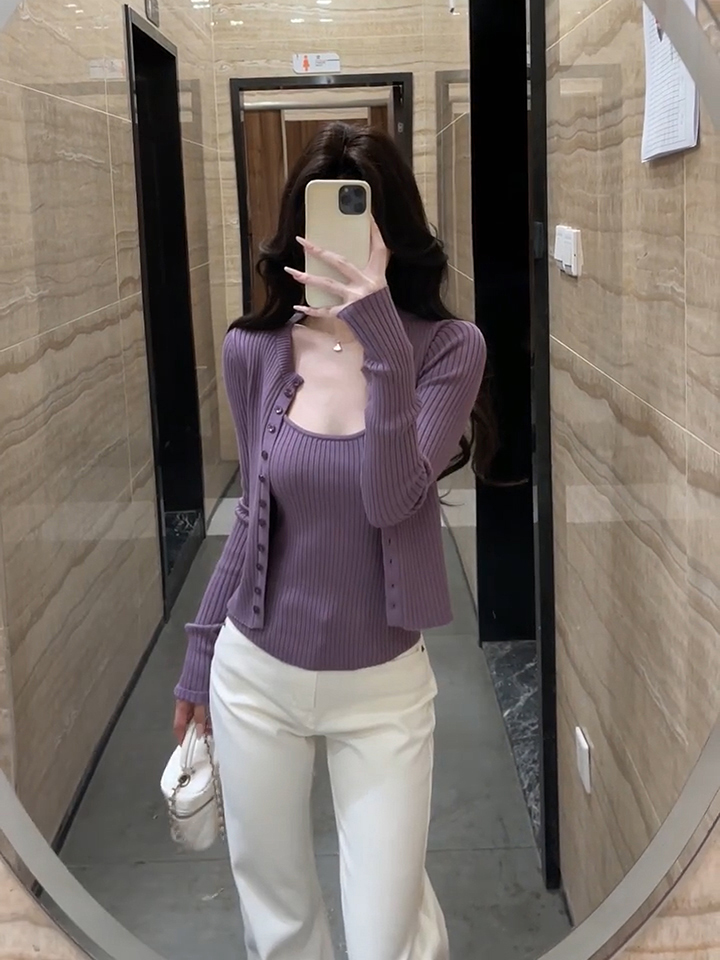 Women's Knit Cami Cardigan Set Korean Style Short Fall 2026 - Style 659c27