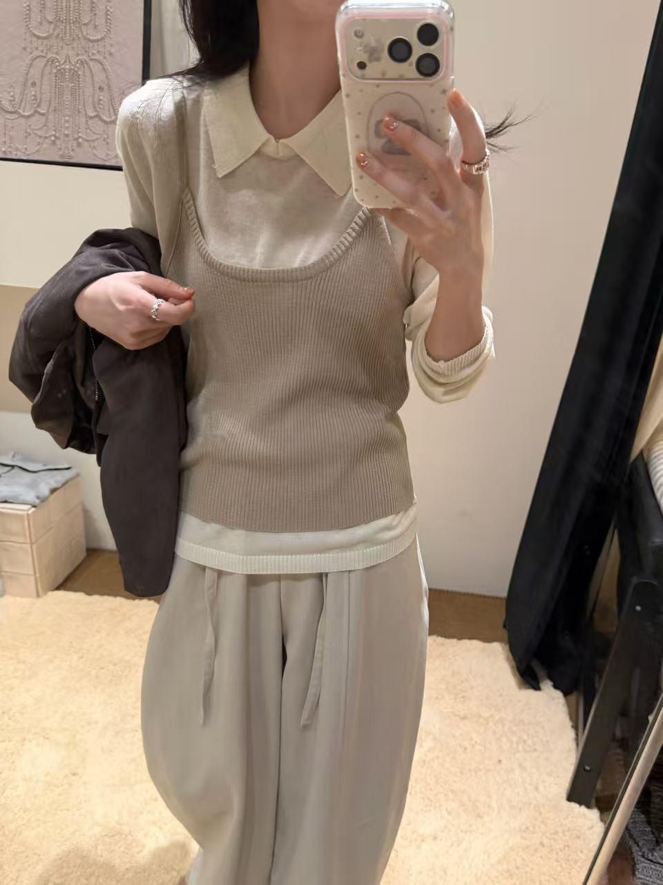 Early Autumn Korean Retro Two-Piece Knit Sweater and Cami Set for Women - Image 2