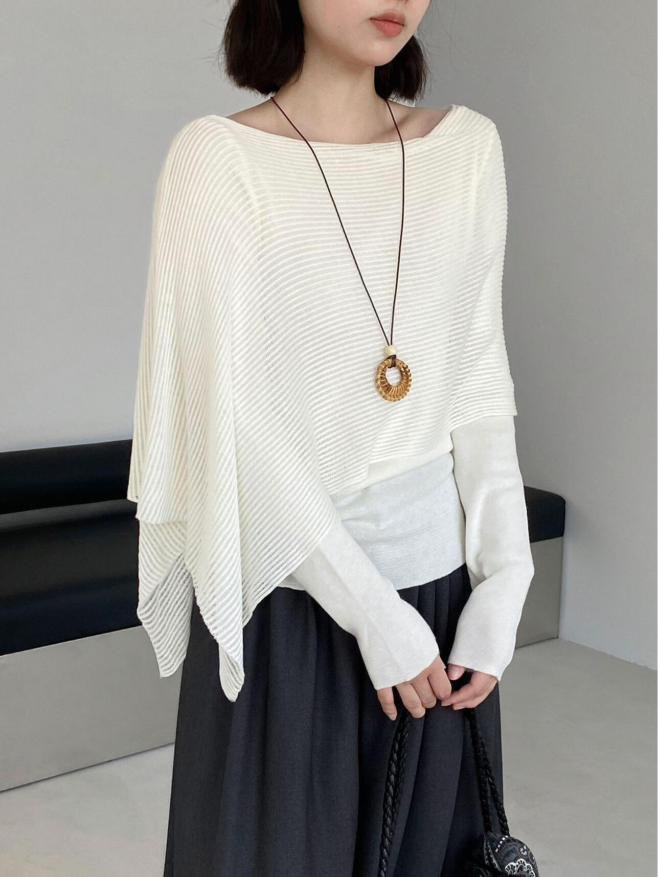 Women's Faux Two-Piece Irregular Slimming Knit Top Long Sleeve Early Autumn New Arrival