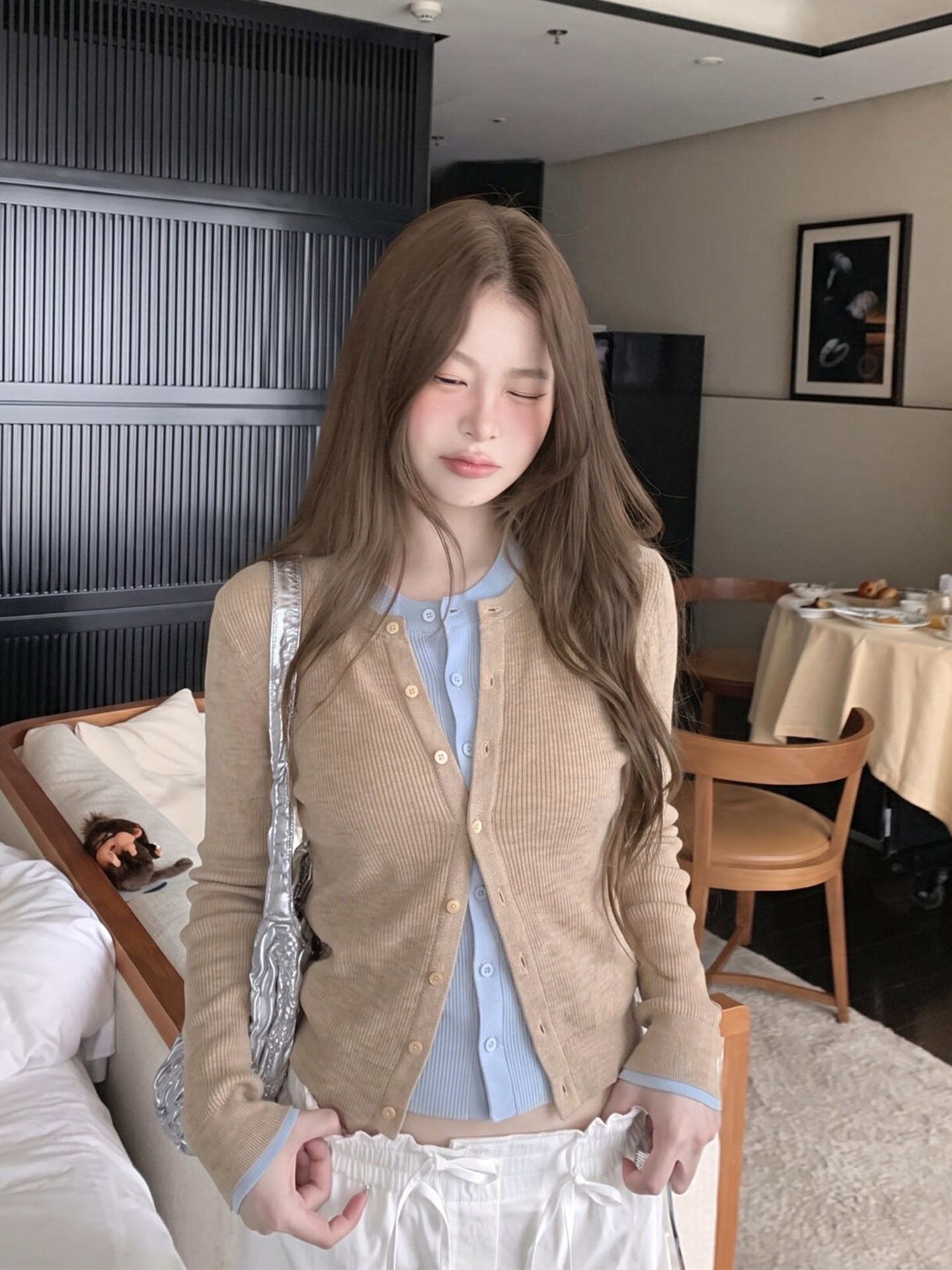 Women's Slim Fit Layered Color Block Knit Cardigan Top